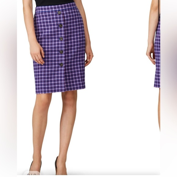 EUC like new size 12 Large J. Crew Purple Plaid Pencil Skirt with buttons. - Picture 9 of 14